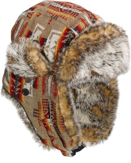 Shearling Trim Check Wool Trapper Cap in Root 